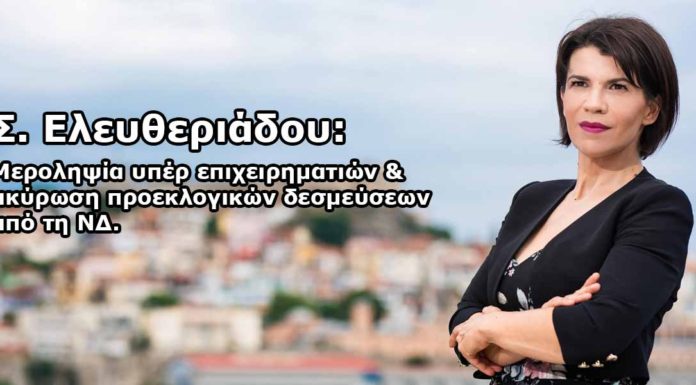 Σ. Ελευθεριάδου: Μεροληψία υπέρ επιχειρηματιών & ακύρωση προεκλογικών δεσμεύσεων από τη ΝΔ.