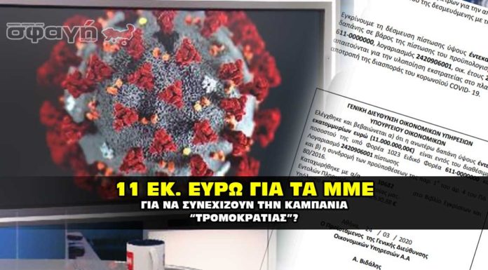 ΝΤΡΟΠΗ 11 Εκατομμύρια Ευρώ στα ΜΜΕ για τον Κορονοϊό. 11 εκκατομύρια Ευρώ για την καμπάνια του κωρονοϊού.