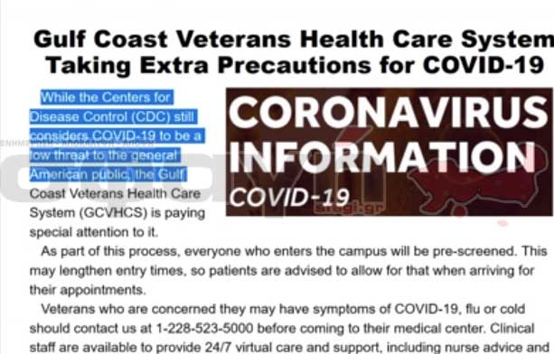 Corona virus low threat.